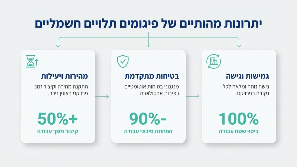 נוצר על ידי מודל בינה מלאכותית Gemini Pro פועלי בניין מקצועיים עובדים בבטחה על פיגום תלוי חשמלי