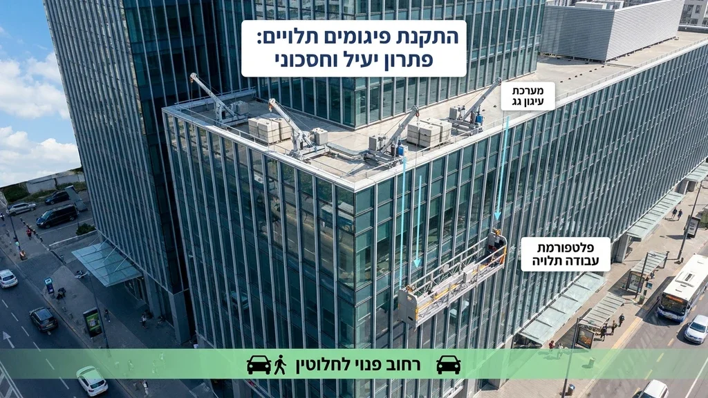 נוצר על ידי מודל בינה מלאכותית Gemini Pro התקנה מהירה של מערכת פיגומים תלויה מגג המבנה