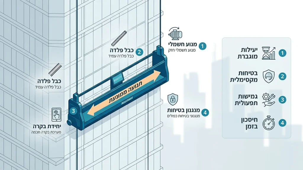 נוצר על ידי מודל בינה מלאכותית Gemini Pro מערכת פיגומים מתקדמת על חזית מבנה גבוה