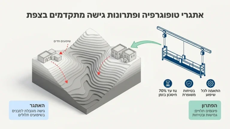 מערכת פיגומים תלויים על מבנה אבן בצפת