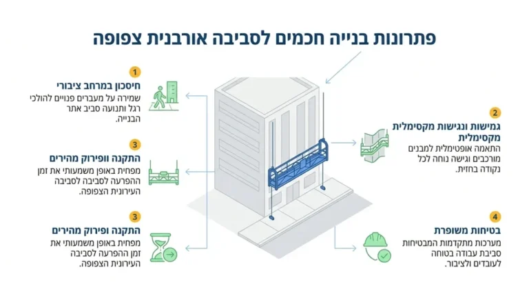 פרויקט בנייה אורבני בפתח תקוה המשלב פיגומים תלויים מקצועיים