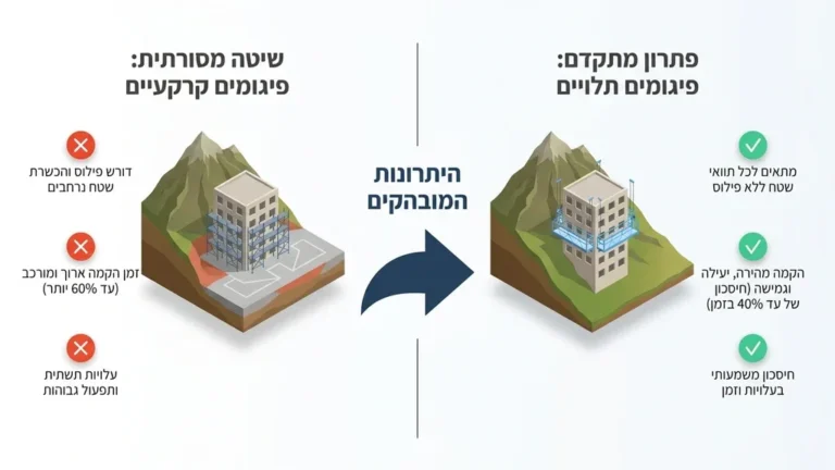 מבט על פרויקט בנייה בנשר עם מערכות פיגומים