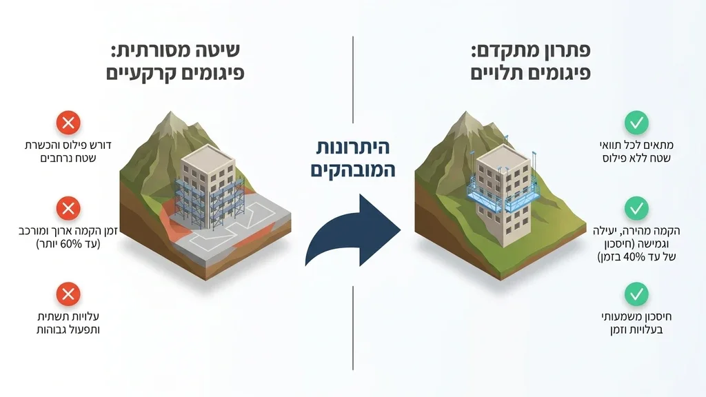 נוצר על ידי מודל בינה מלאכותית Gemini Pro מבט על פרויקט בנייה בנשר עם מערכות פיגומים
