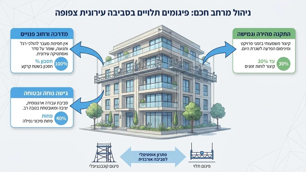נוצר על ידי מודל בינה מלאכותית Gemini Pro השכרת פיגומים בשרון לפרויקטים במרחב האורבני