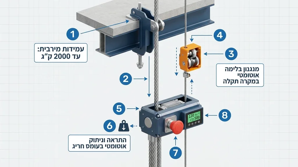 נוצר על ידי מודל בינה מלאכותית Gemini Pro תקני בטיחות ומערכות עיגון מתקדמות בעבודה בגובה