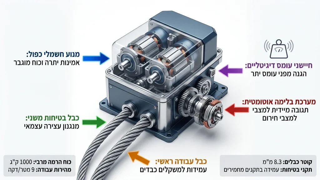נוצר על ידי מודל בינה מלאכותית Gemini Pro מנוע חשמלי ומערכות בטיחות של פיגום תלוי