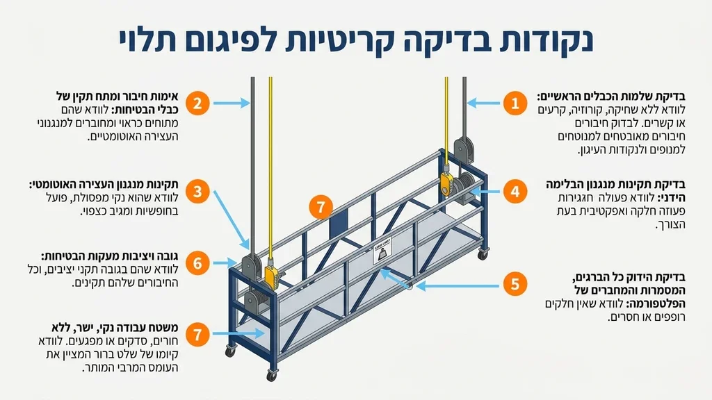 נוצר על ידי מודל בינה מלאכותית Gemini Pro בדיקת בטיחות וכבלי פלדה למערכת פיגומים תלויים