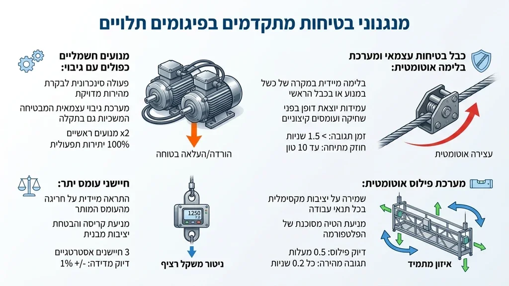 נוצר על ידי מודל בינה מלאכותית Gemini Pro מנגנוני בטיחות מתקדמים ומנועים חשמליים בפיגום תלוי