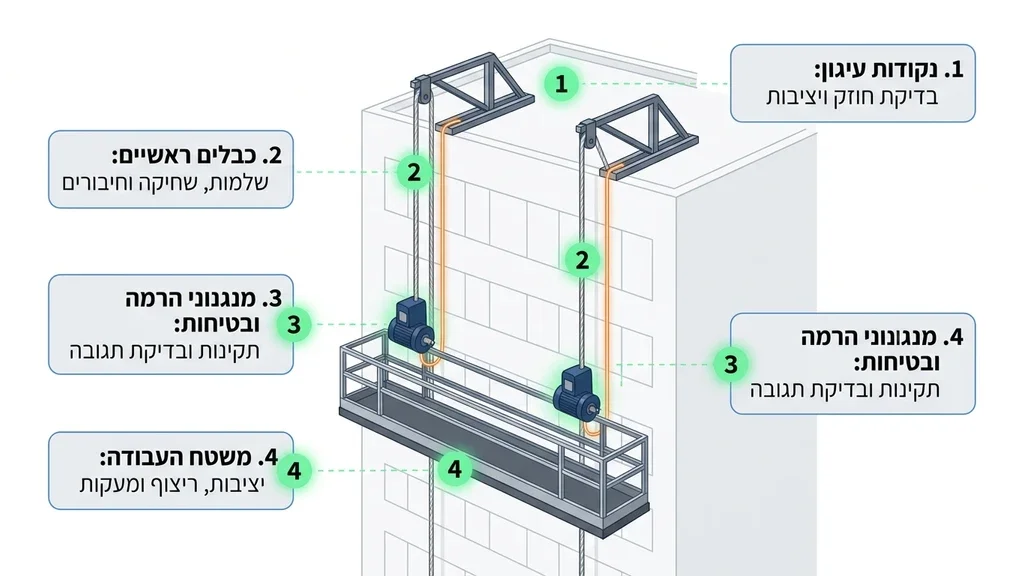 נוצר על ידי מודל בינה מלאכותית Gemini Pro בדיקת תקני בטיחות של פיגומים תלויים באתר בנייה