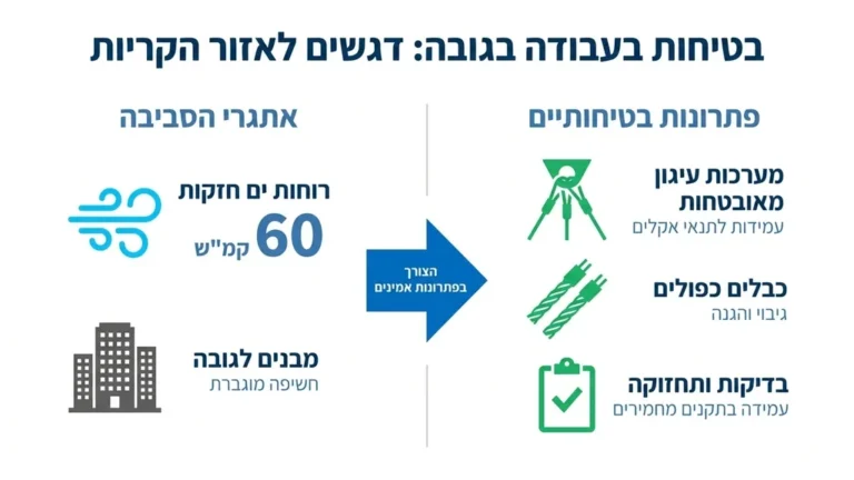 מערכת מודולרית בטוחה לעבודה בגובה על חזית מבנה באזור הקריות