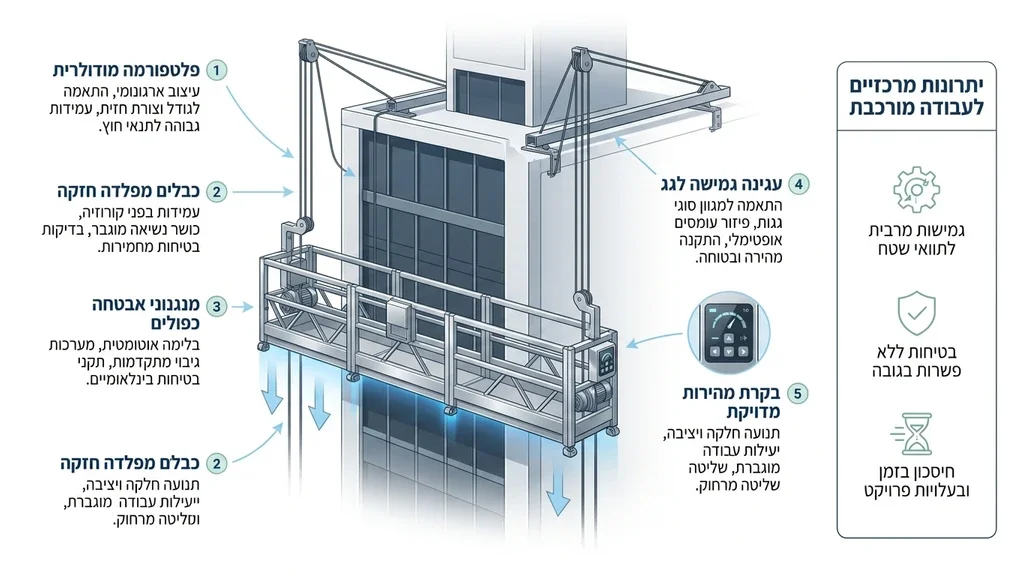 נוצר על ידי מודל בינה מלאכותית Gemini Pro מערכת פיגומים תלויים מתקדמת לעבודות חיפוי בגובה