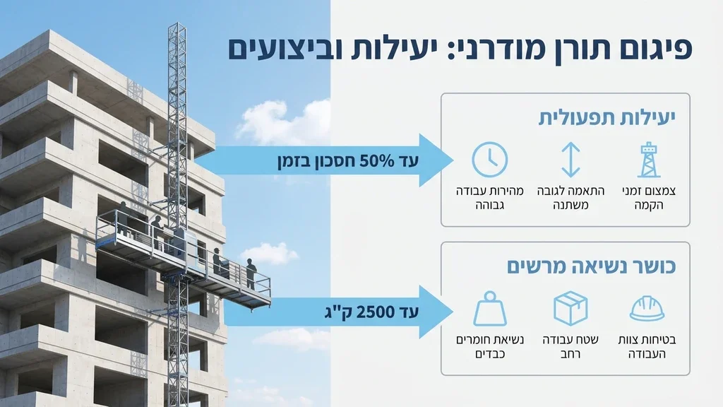 נוצר על ידי מודל בינה מלאכותית Gemini Pro פיגום תורן מודרני בפרויקט בנייה רב קומות
